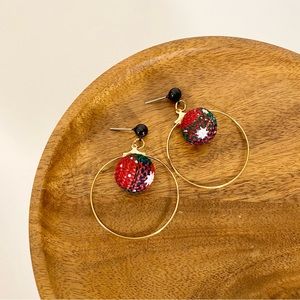 4/$15 Holiday Themed Red Green Christmas Balls Drop Gold Hoops Earrings